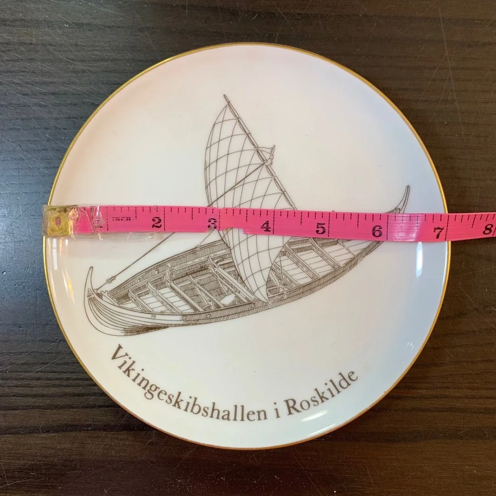 B&G Copenhagen Viking Ship Plate Roskilde Denmark 4383 Gilded‎ Edge Decor